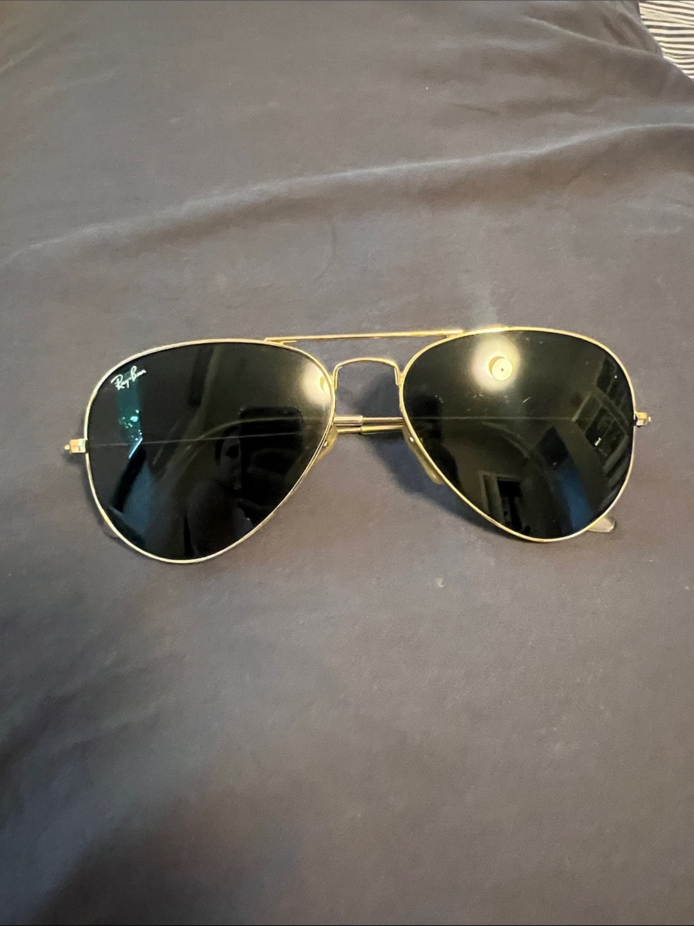Ray-Ban Gold Aviator Sunglasses with Black Lenses